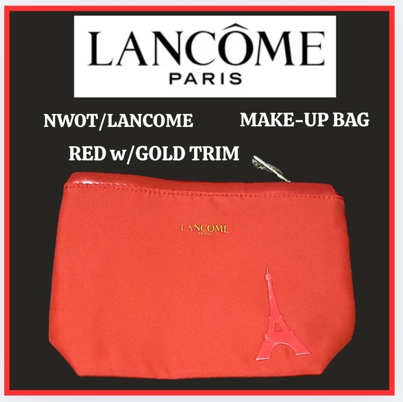 🔥 NEW / LANCOME / Red / Makeup Bag / Gold Trim - Picture 1 of 4